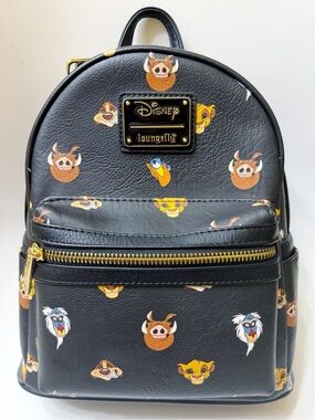Loungefly Lion King Faces Mini Backpack Black Simba Rafiki Timon Pumbaa Disney